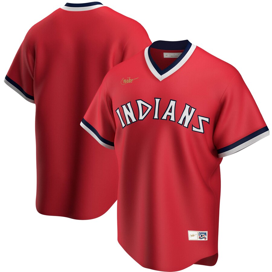 Custom Cleveland Indians Nike Road Cooperstown Collection Team MLB Jersey Red